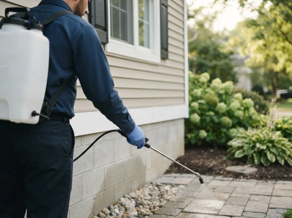 Pest control technician inspecting a home in Greensboro Bend, VT